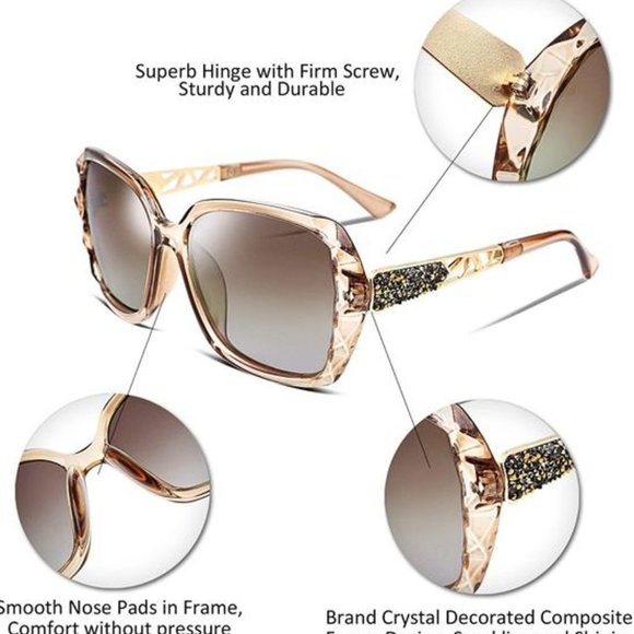 Polarized Women Square Sunglasses Sparkling Composite Shiny Frame